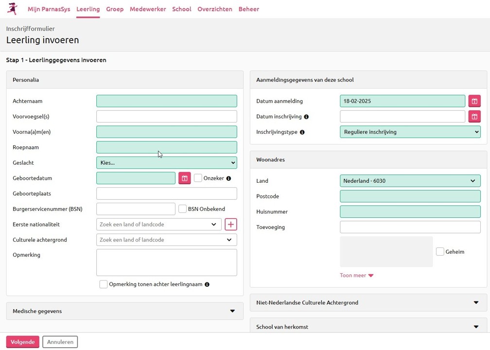 Het nieuwe inschrijfformulier voor leerlingen in ParnasSys.